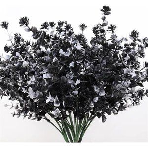 Black Artificial Flowers, Fake Outdoor UV Resistant Plants Faux Plastic Greenery